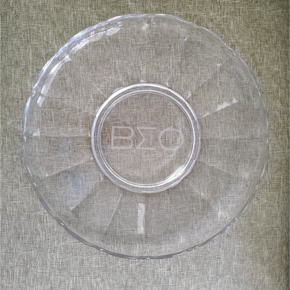 Vintage Beta Sigma Phi Glass Serving Plate 13.5" Greek Sorority Engraved Decor 1